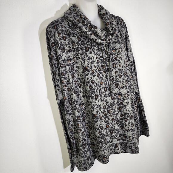 Maurices Women Sweater Size XXL Leopard Print Cowl Neck Drawstring Pullover Knit - Picture 4 of 11